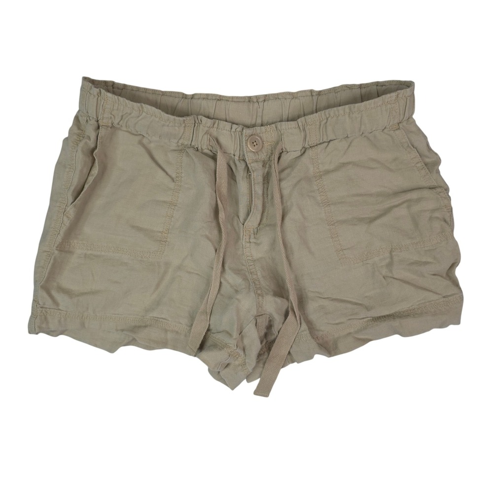 JCP 100%‎ Linen Shorts Women Small Tan Elastic Drawstring Waist Coastal Summer